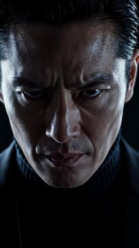 Extreme close up, a deeply suspicious person narrowing their eyes sharply