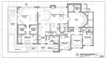 Fototapeta premium Detailed floor plan layout for a highend penthouse residence