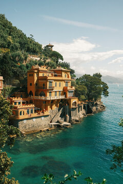 Beautiful view of Portofino houses during summer in Italy