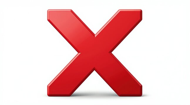 Large glossy red letter X symbol stands against a clean white background. Symbolizes rejection, error, or cancellation. Used for negative choices or warnings.
