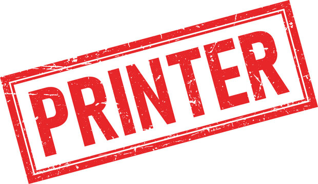 Distressed red ink stamp impression with the word Printer isolated on a white background for design