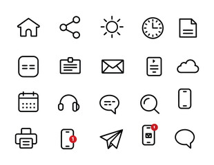 Fototapeta premium Contact and communication icon vector set, phone, email, chat, message, and social media symbols for business, app, and website design
