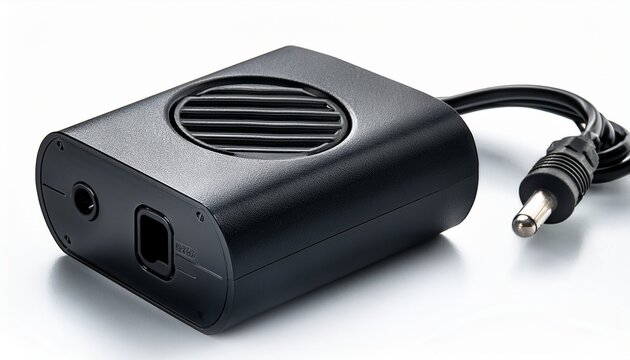 black ac power adapter with coiled dc plug