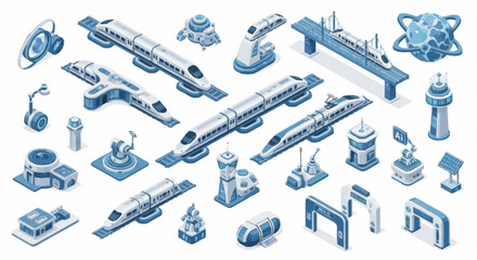 Isometric Futuristic Train and Infrastructure Elements Collection. © Dono