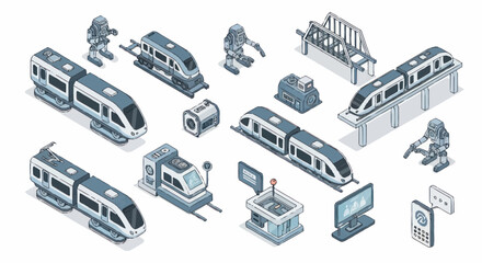 Futuristic High Speed Train Collection Isometric Vector Art. © Dono