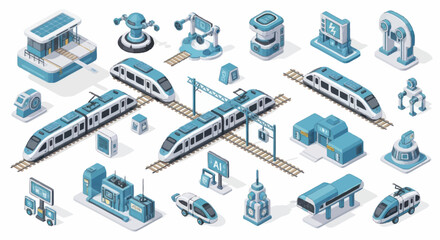 Futuristic transportation and technology isometric elements collection. © Dono