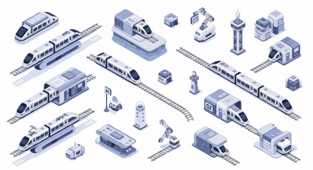 Modern High Speed Train Collection Isometric Illustration. © Dono