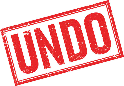 Distressed red rubber stamp impression with the word UNDO in bold white uppercase letters inside a rectangle