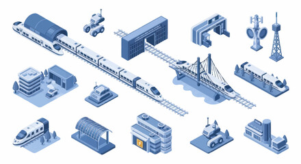 Modern transportation technology and infrastructure isometric illustration. © Dono