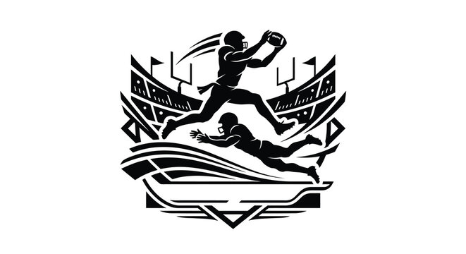 American football action silhouette quarterback throwing receiver catching stadium backdrop