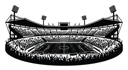 Soccer stadium silhouette with crowded stands and field vector illustration © Arfan24