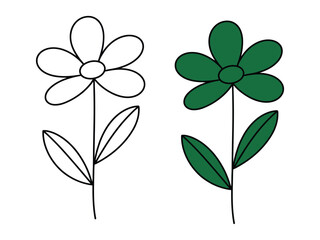 Fototapeta premium Flower illustration with green and black line art designs