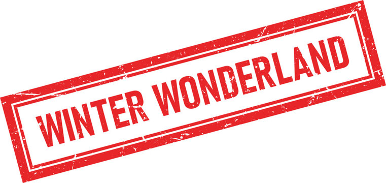 Grunge rectangular red rubber stamp graphic featuring the words WINTER WONDERLAND in bold white letters