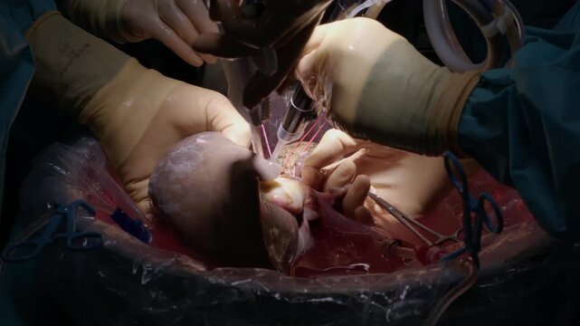 4K Liver Transplant Surgery in Operating Room &ndash; Surgeons Performing Organ Transplant Procedure