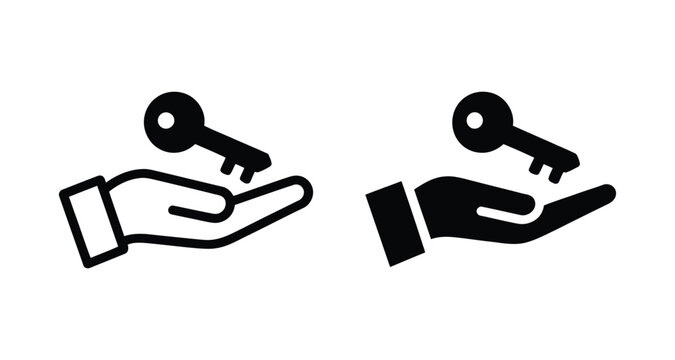 Key icon illustration of two hands holding keys in black and white