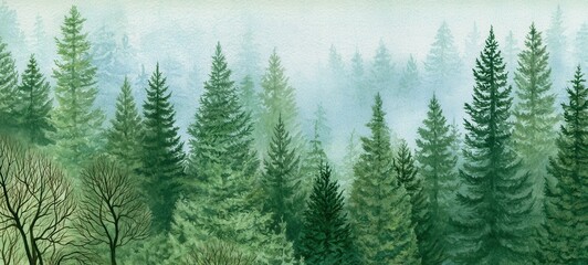 Obraz premium Forest with many trees in thick fog during daytime captures the natural beauty of the outdoors in a serene setting