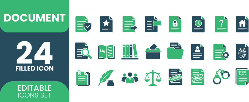 Set of flat legal and document icons for professional design