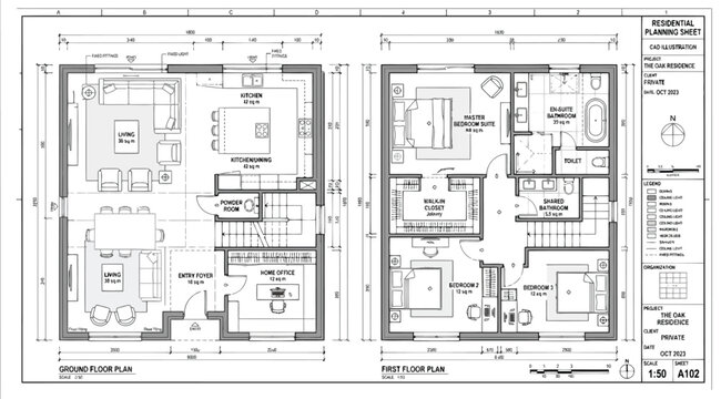 Architectural floor plans for ground and first floor of a residential building