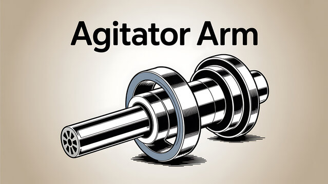 A detailed illustration of an agitator arm with rings and a cylindrical shaft on a beige gradient background