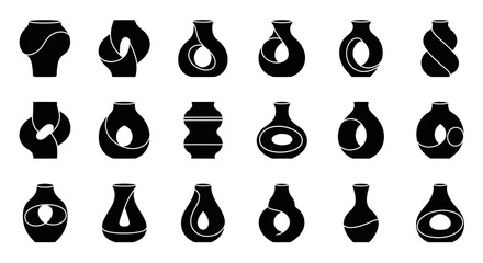 Vector illustration set of decorative vases and bottles with seamless patterns and silhouette design elements © Rifki