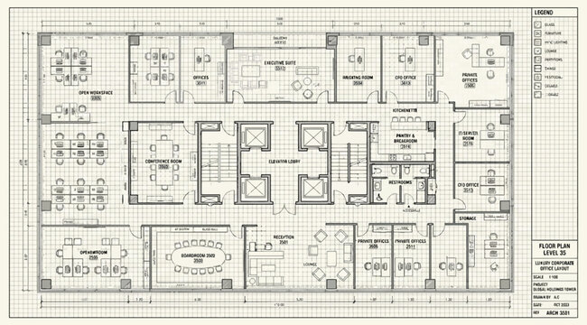 Architectural floor plan of a modern office level 03 with workstations, meeting rooms, and amenities