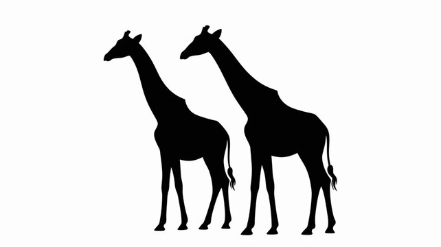 Two Giraffe Silhouettes Against A White Background Black And White Illustration giraffes african wildlife long necked savanna animal wild silhouette isolated vector