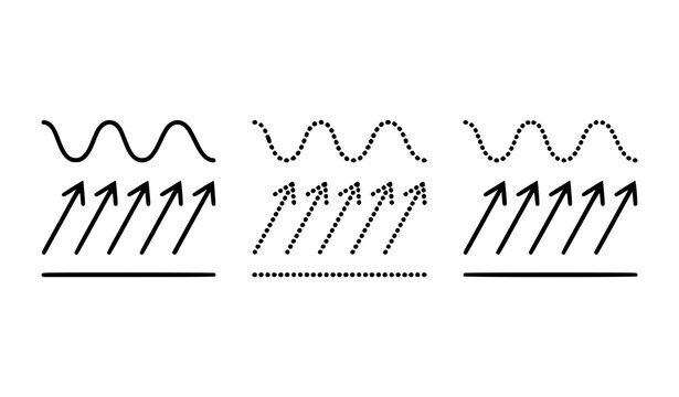 Waterproof and Windproof Surface Protection Weather Diagram Set Featuring Three Variations of Rising Arrows Deflected by Wave Barriers