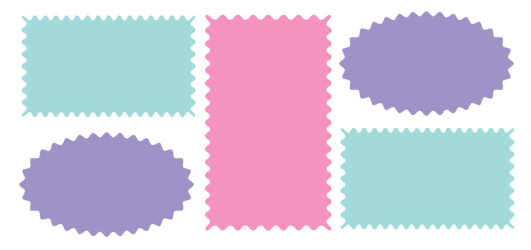 pastel geometric abstract background with decorative scalloped shape in pink, purple,and mint colors