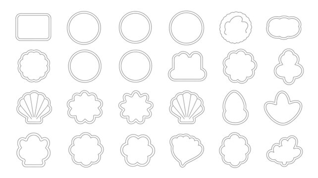 Cookie Cutter Shapes Collection Black Line Vector Illustration On White Background cutters baking kitchen geometric floral shell heart shape cloud square