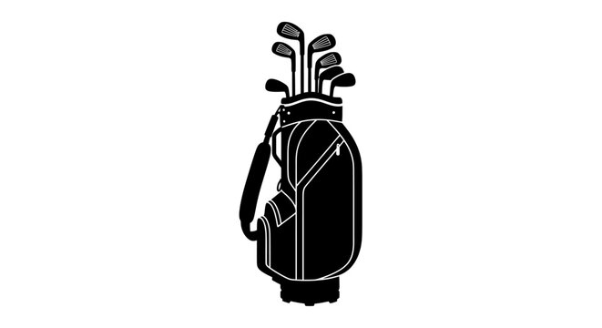 Golf bag, golf clubs, black vector icon, sports equipment, golfing accessories