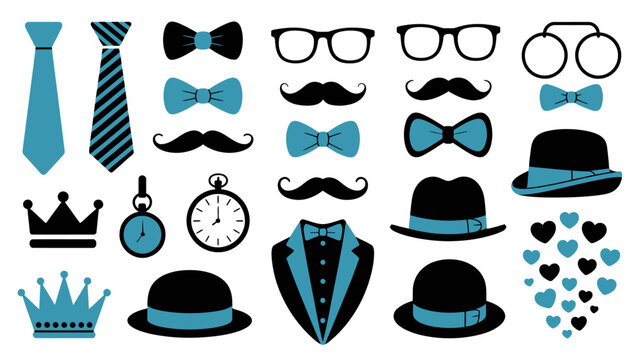 Collection Of Men s Accessories And Regalia Flat Vector Illustration On White Background bowtie cravat crown dress code fashion design formal