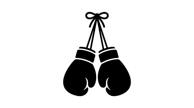 Black boxing gloves, hanging gloves, sports equipment, fitness icons, vector illustration