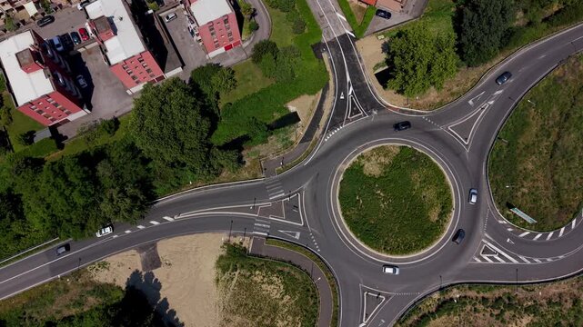 Aerial View of a Roundabout: An overhead perspective captures the intricate design of a modern roundabout.