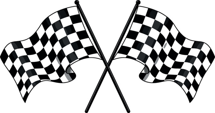 Crossed Chequered Flags Racing Vector Illustration with Waving Black and White Pattern for Motorsport Competition, Rally Events, and Finish Line Designs