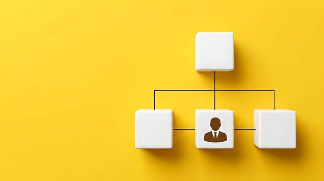 An illustration depicts a person icon connected to four boxes in a flowchart on a yellow background.