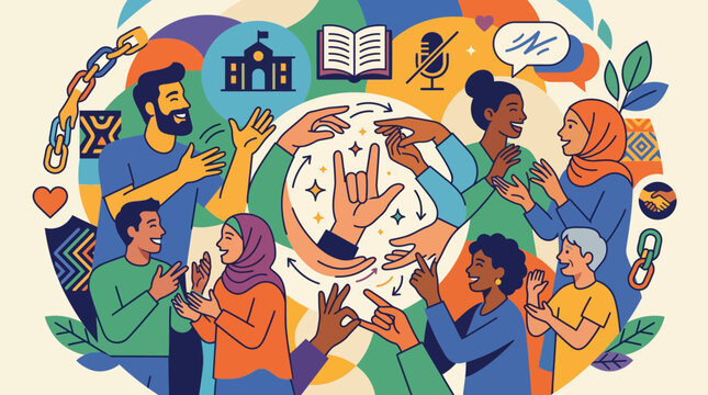 Diverse group of people using sign language to communicate and connect.