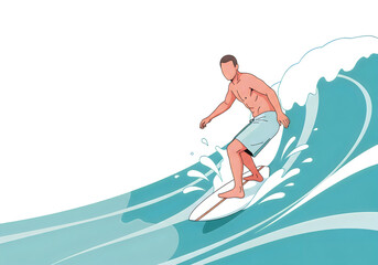 Fototapeta premium Man surfing on a wave riding a white surfboard