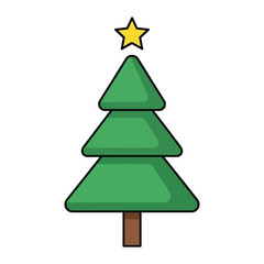 Fototapeta premium Stylized Green Christmas Tree with Yellow Star Decoration on White Background