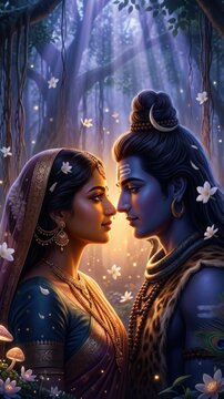 Shiva Parvati Sacred Forest Love Portrait