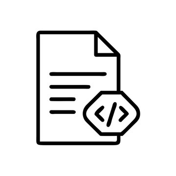 Document page with lines of text and code symbol polygon for programming documentation concept