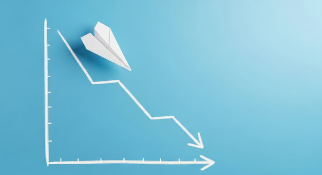 Decline Graph Paper Airplane with Falling Graph Financial Crisis Business Recession Bankruptcy Concept Stock Market Drop Crisis