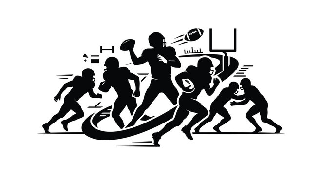 American football players in action silhouette quarterback throwing team sport graphic