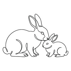 Obraz premium Continuous line drawing of a rabbit parent with a bunny