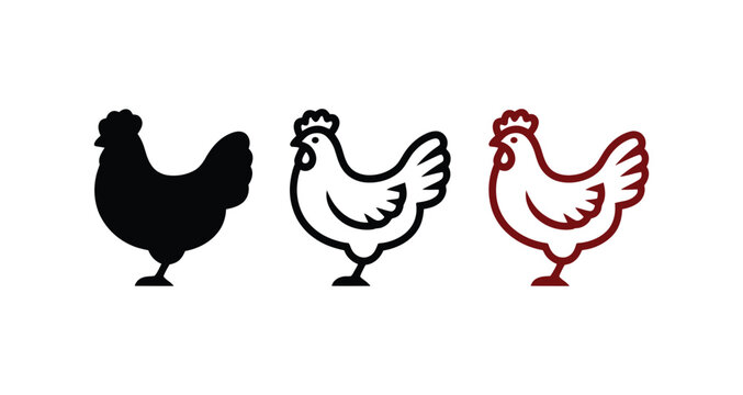 Chicken icons in black, white, and red colors on white background