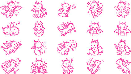 cute pink cat icons, cartoon feline illustrations, vector kawaii cats, pink animal graphics © Nusrath