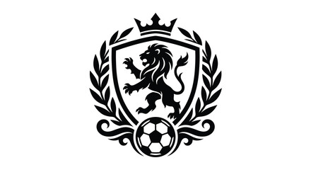 Silhouette of lion with soccer ball and crown on shield © Nusrat24