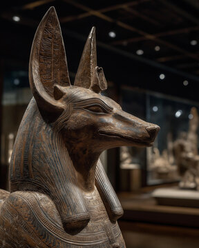 Ancient Egyptian jackal god statue, god of embalming and the dead.