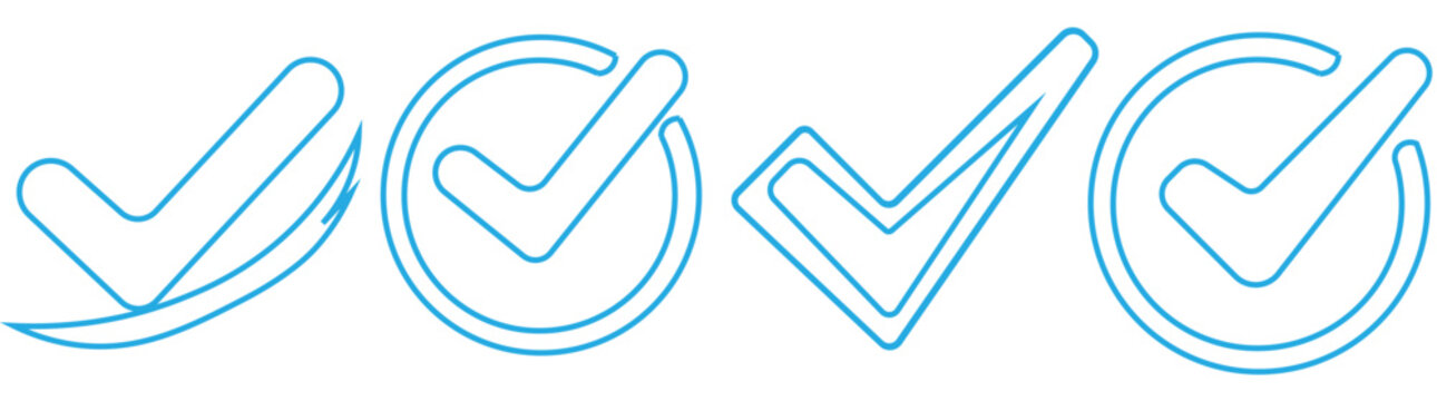 Blue Verified Badge Icons Collection Check Mark Symbols for Certification and Approval. Vector illustration eps 10. . Check box icon with correct, accept checkmark icons. 
