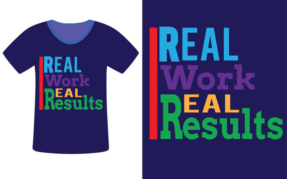 Dark purple t-shirt with colorful retro style real work deal results text design