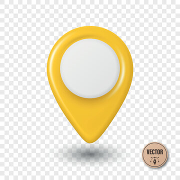 Vector 3d Yellow Map Pin Icon. Location Marker. Map Pin Symbol, Map Pin Badge for GPS, Navigation, Address, Place Pointer